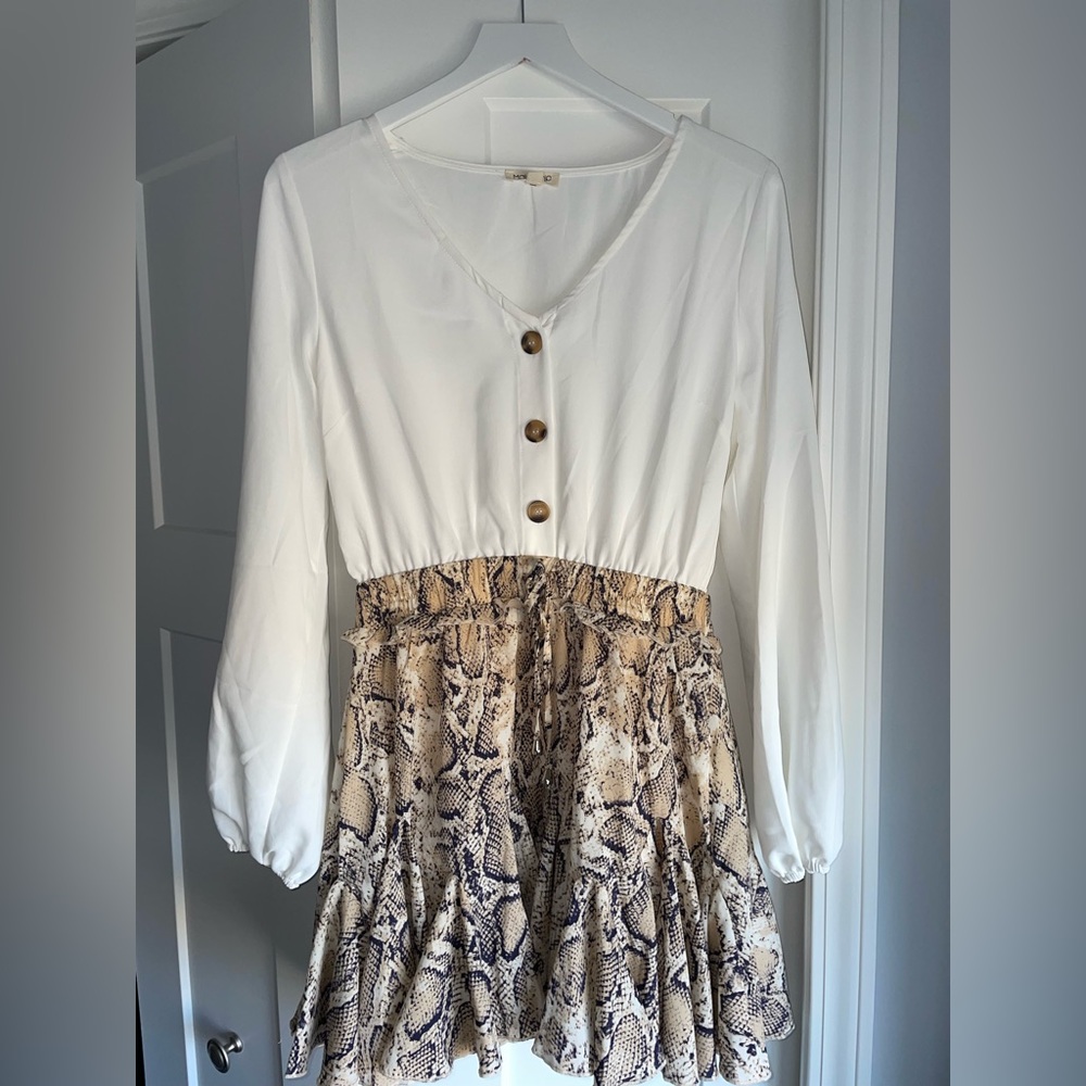 White and snake skin print romper